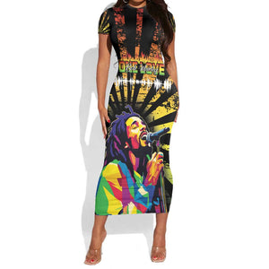 Afro-American Reggae Legend Bob Short Sleeve Bodycon Dress One Love - Grunge Style