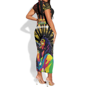 Afro-American Reggae Legend Bob Short Sleeve Bodycon Dress One Love - Grunge Style