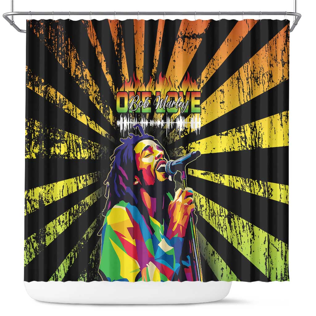 Afro-American Reggae Legend Bob Shower Curtain One Love - Grunge Style