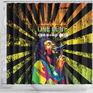 Afro-American Reggae Legend Bob Shower Curtain One Love - Grunge Style