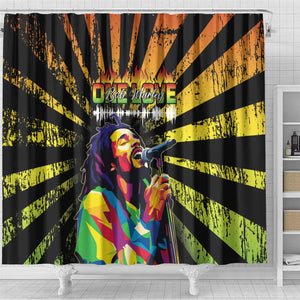 Afro-American Reggae Legend Bob Shower Curtain One Love - Grunge Style