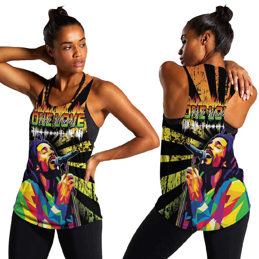 Afro-American Reggae Legend Bob Women Racerback Tank One Love - Grunge Style