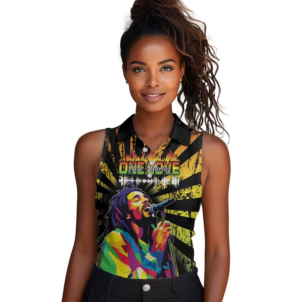 Afro-American Reggae Legend Bob Women Sleeveless Polo Shirt One Love - Grunge Style