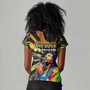 Afro-American Reggae Legend Bob Women V-Neck T-Shirt One Love - Grunge Style