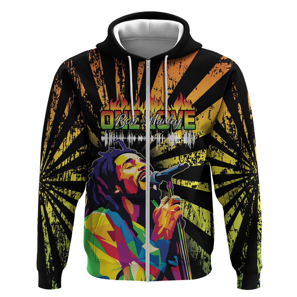 Afro-American Reggae Legend Bob Zip Hoodie One Love - Grunge Style