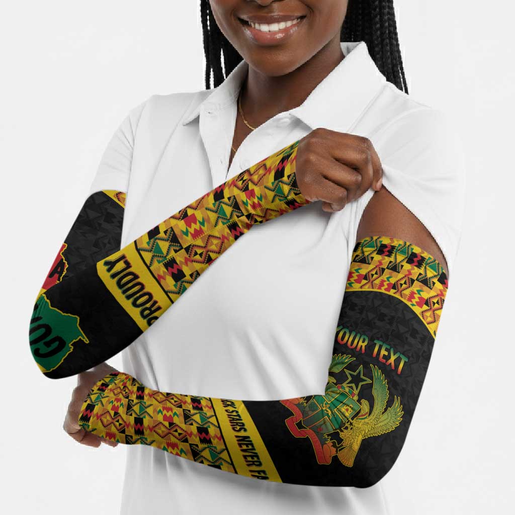 Personalized Afro Ghana Football Arm Sleeves Black Stars Never Fall - Kente Pattern - African Pride
