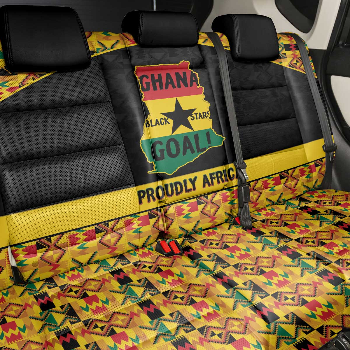 Afro Ghana Football Back Car Seat Cover Black Stars Never Fall - Kente Pattern - African Pride