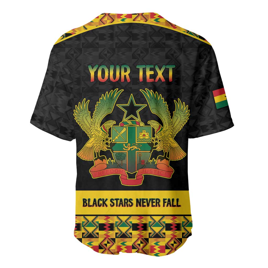 Personalized Afro Ghana Football Baseball Jersey Black Stars Never Fall - Kente Pattern LT15