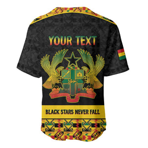 Personalized Afro Ghana Football Baseball Jersey Black Stars Never Fall - Kente Pattern LT15