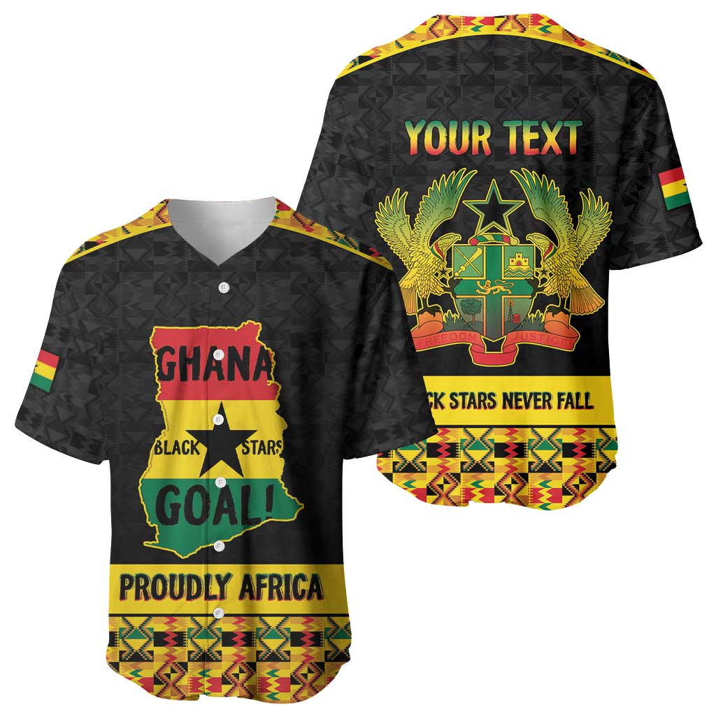 Personalized Afro Ghana Football Baseball Jersey Black Stars Never Fall - Kente Pattern LT15