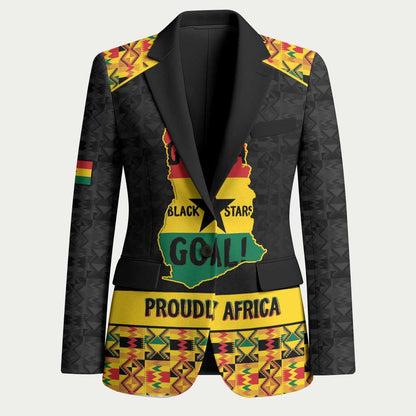 Personalized Afro Ghana Football Blazer Black Stars Never Fall - Kente Pattern - African Pride