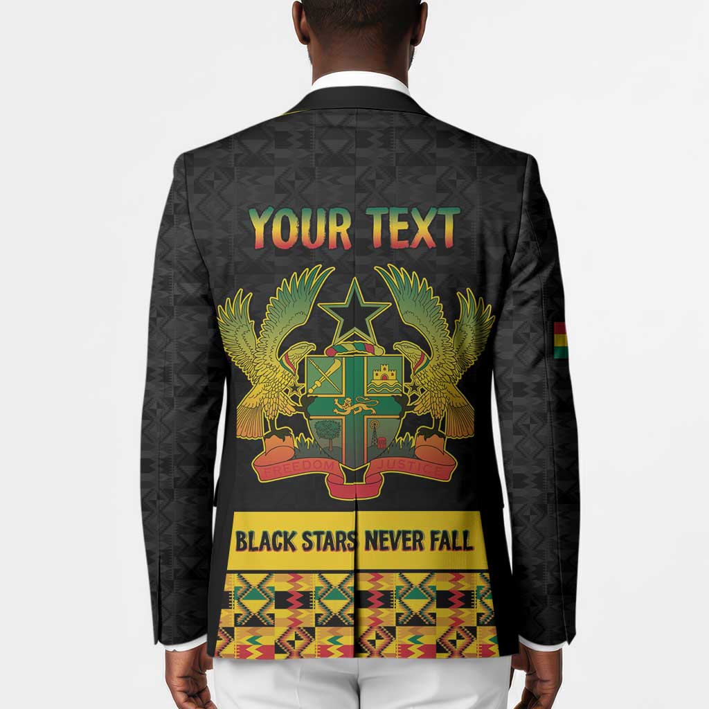 Personalized Afro Ghana Football Blazer Black Stars Never Fall - Kente Pattern - African Pride