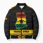 Personalized Afro Ghana Football Bomber Puffer Jacket Black Stars Never Fall - Kente Pattern - African Pride