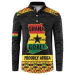 Personalized Afro Ghana Football Button Sweatshirt Black Stars Never Fall - Kente Pattern