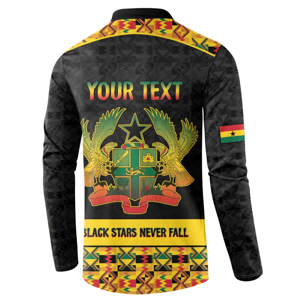 Personalized Afro Ghana Football Button Sweatshirt Black Stars Never Fall - Kente Pattern