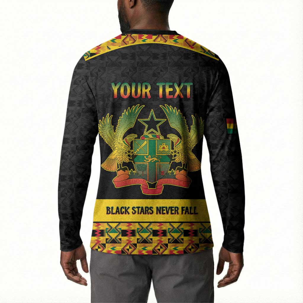 Personalized Afro Ghana Football Button Sweatshirt Black Stars Never Fall - Kente Pattern