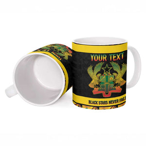 Personalized Afro Ghana Football Ceramic Mug Black Stars Never Fall - Kente Pattern - African Pride