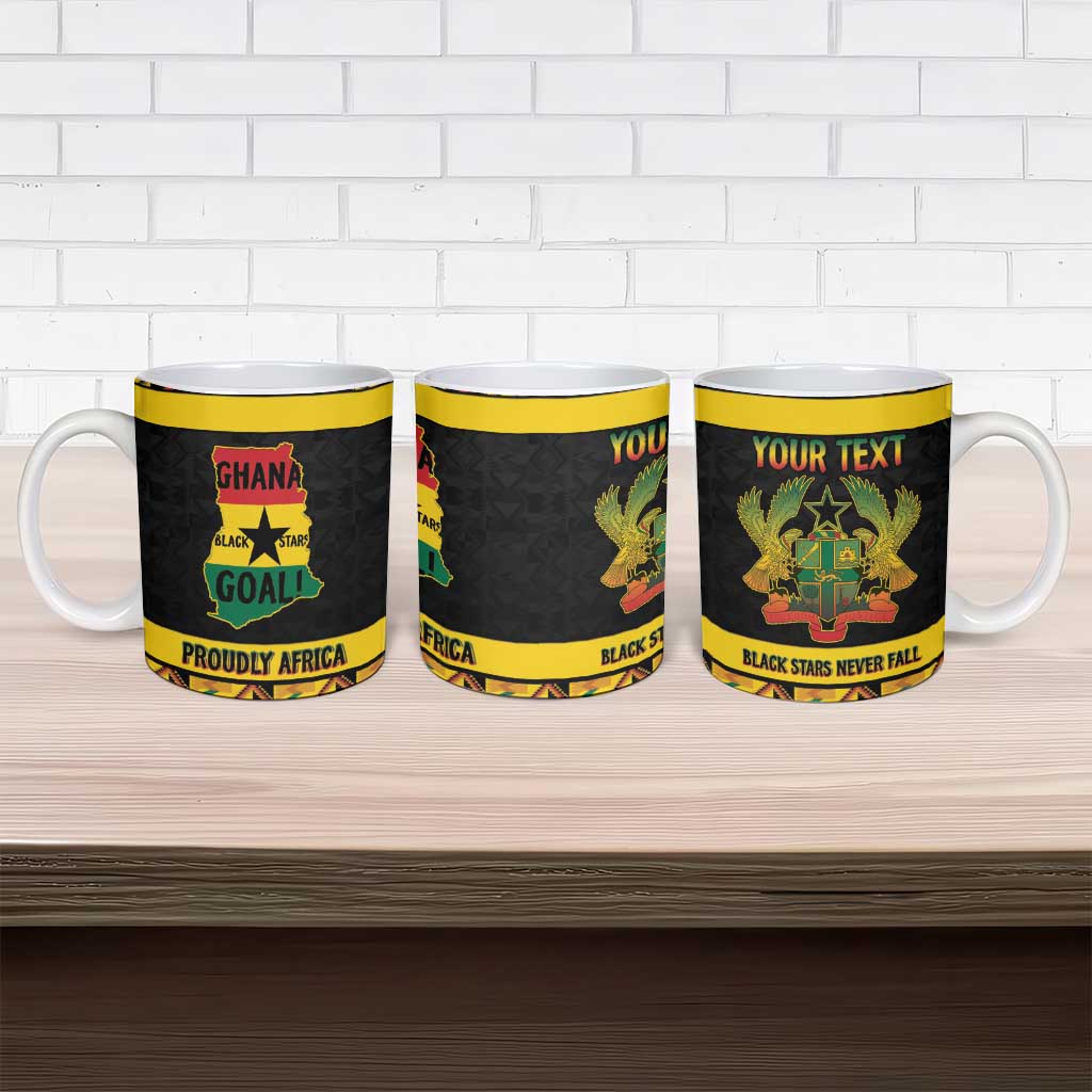Personalized Afro Ghana Football Ceramic Mug Black Stars Never Fall - Kente Pattern - African Pride