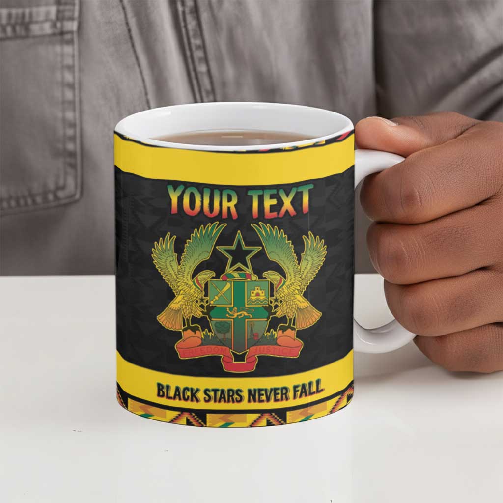 Personalized Afro Ghana Football Ceramic Mug Black Stars Never Fall - Kente Pattern - African Pride