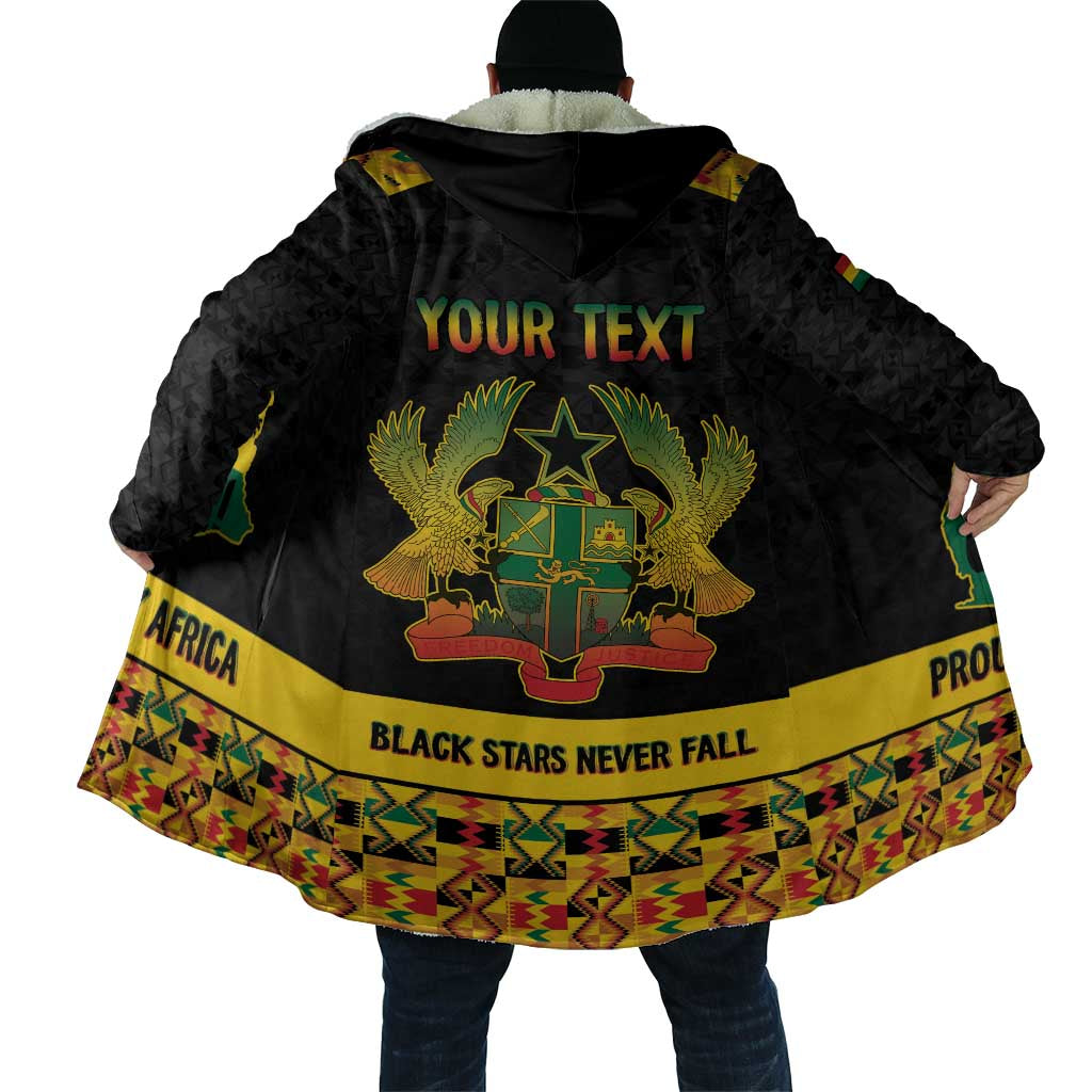 Personalized Afro Ghana Football Cloak Black Stars Never Fall - Kente Pattern - African Pride