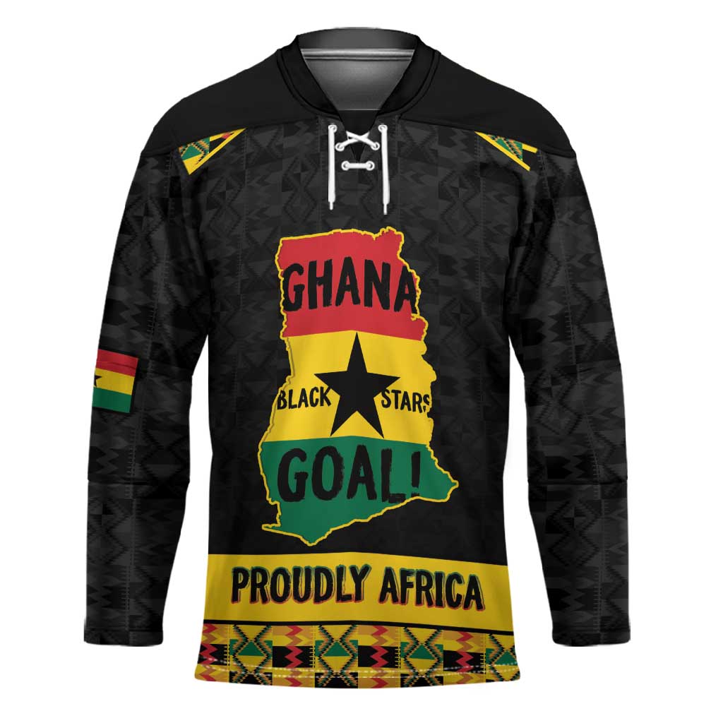 Personalized Afro Ghana Football Hockey Jersey Black Stars Never Fall - Kente Pattern - African Pride