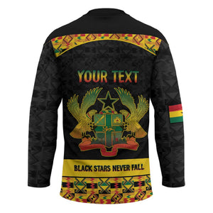 Personalized Afro Ghana Football Hockey Jersey Black Stars Never Fall - Kente Pattern - African Pride