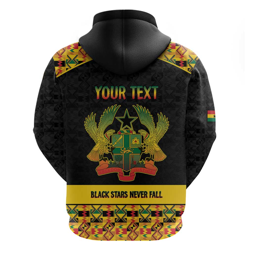 Personalized Afro Ghana Football Hoodie Black Stars Never Fall - Kente Pattern - African Pride