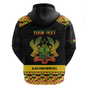 Personalized Afro Ghana Football Hoodie Black Stars Never Fall - Kente Pattern - African Pride