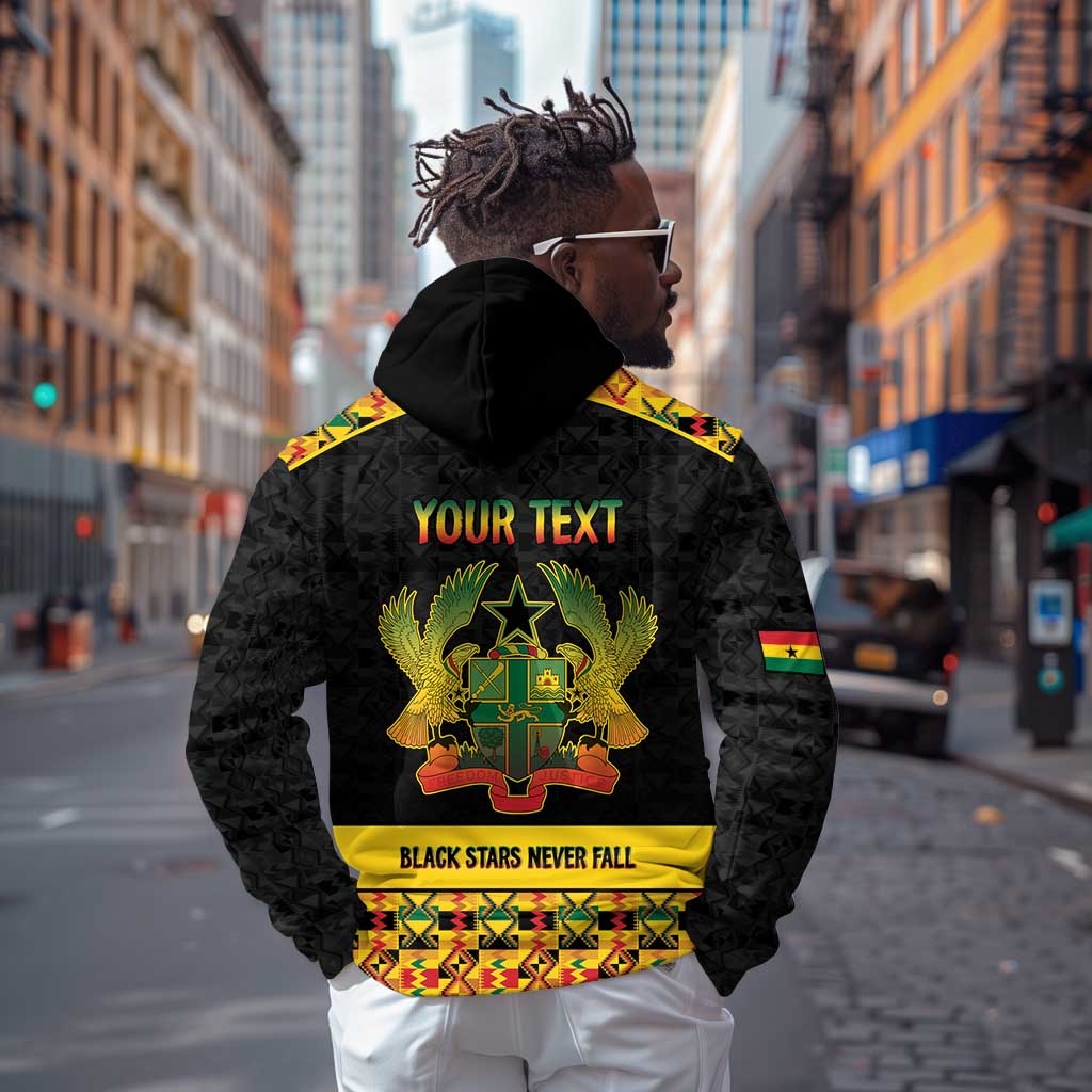 Personalized Afro Ghana Football Hoodie Black Stars Never Fall - Kente Pattern - African Pride