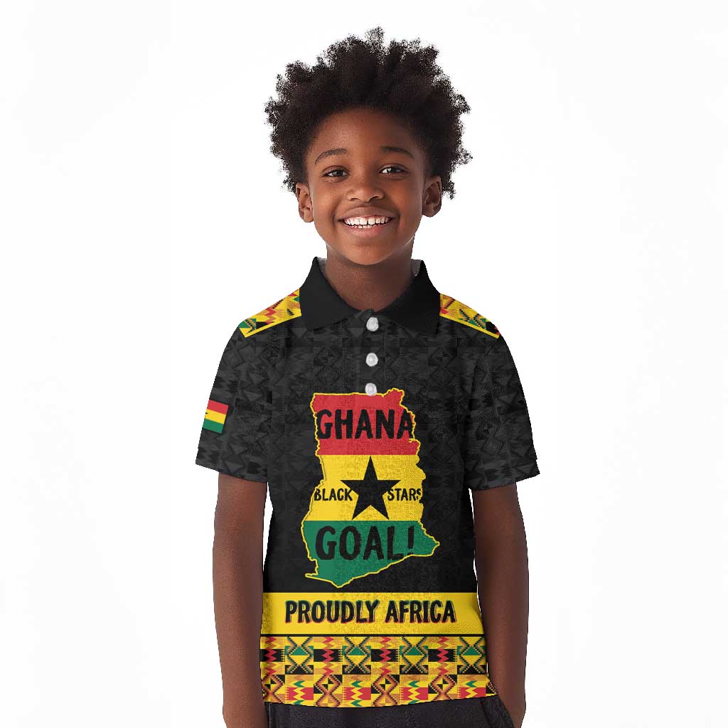 Personalized Afro Ghana Football Kid Polo Shirt Black Stars Never Fall - Kente Pattern LT15