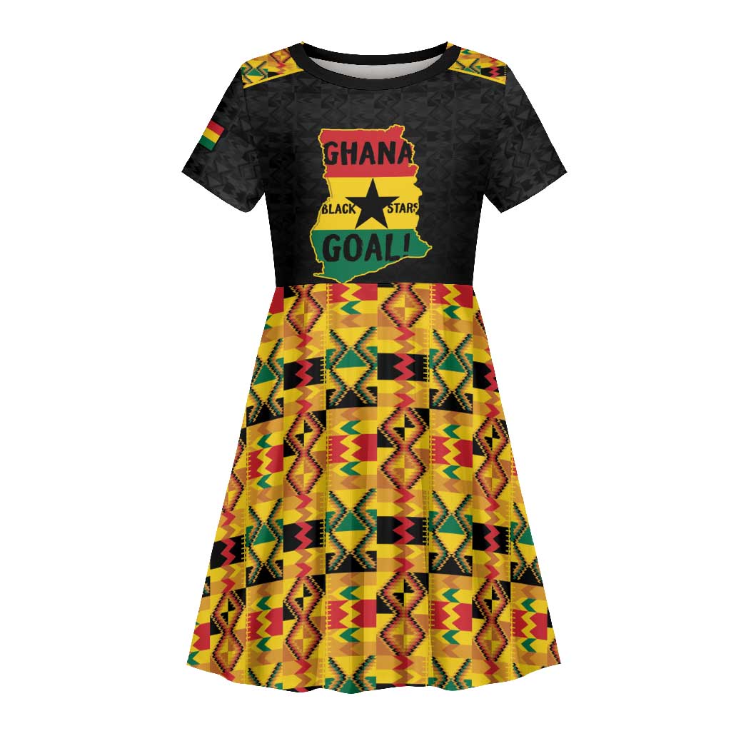 Personalized Afro Ghana Football Kid Short Sleeve Dress Black Stars Never Fall - Kente Pattern LT15