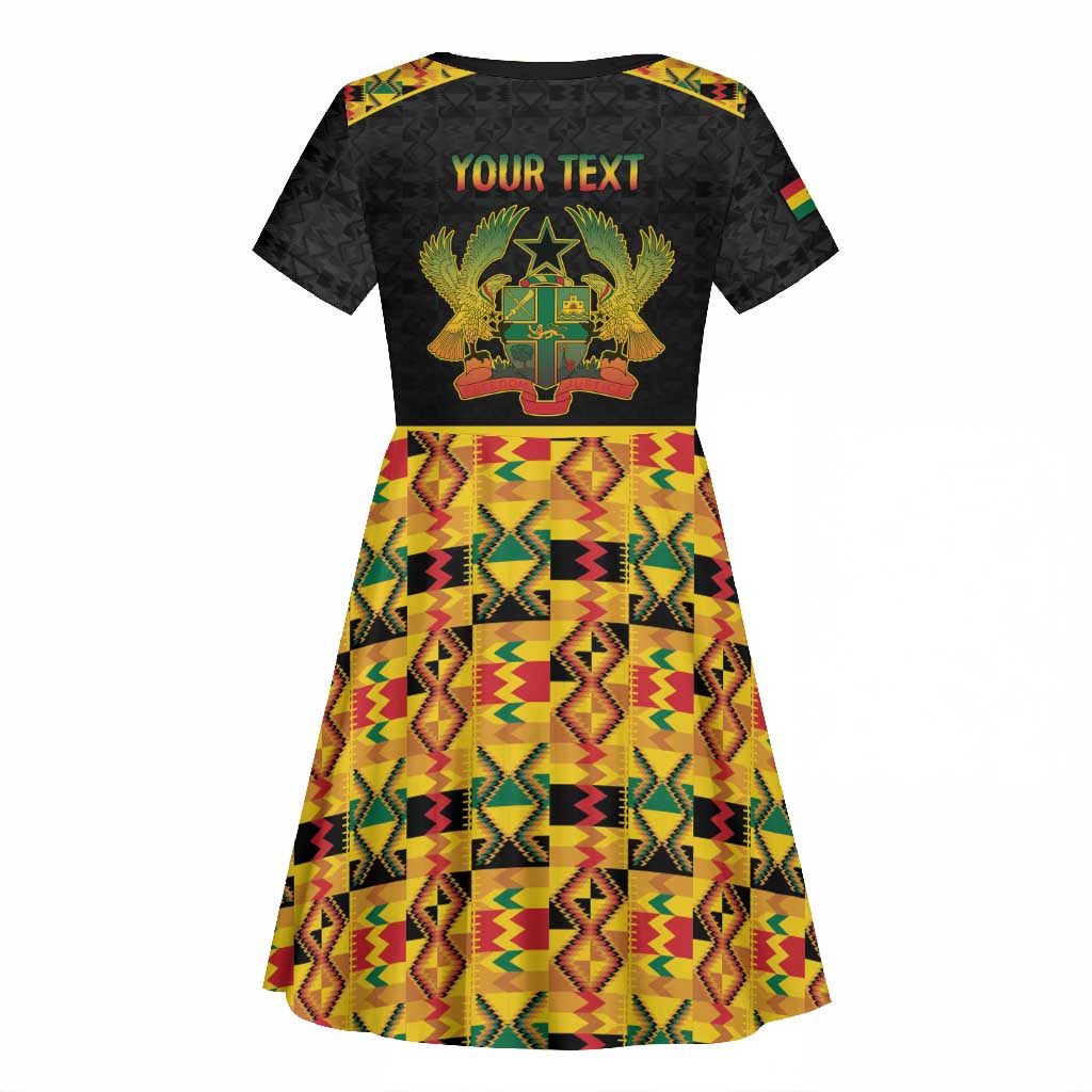 Personalized Afro Ghana Football Kid Short Sleeve Dress Black Stars Never Fall - Kente Pattern LT15