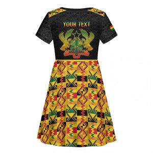 Personalized Afro Ghana Football Kid Short Sleeve Dress Black Stars Never Fall - Kente Pattern LT15