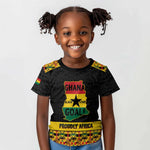 Personalized Afro Ghana Football Kid T shirt Black Stars Never Fall - Kente Pattern LT15