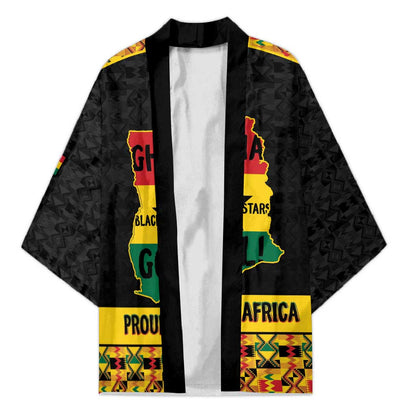 Personalized Afro Ghana Football Kimono Black Stars Never Fall - Kente Pattern - African Pride