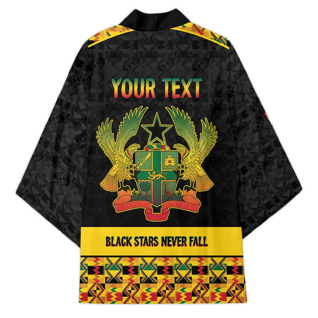 Personalized Afro Ghana Football Kimono Black Stars Never Fall - Kente Pattern - African Pride