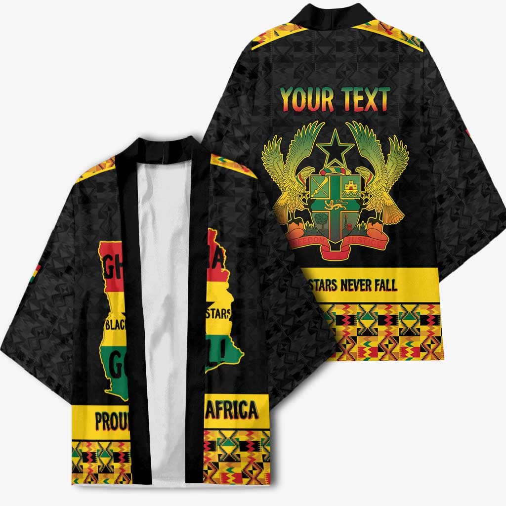 Personalized Afro Ghana Football Kimono Black Stars Never Fall - Kente Pattern - African Pride