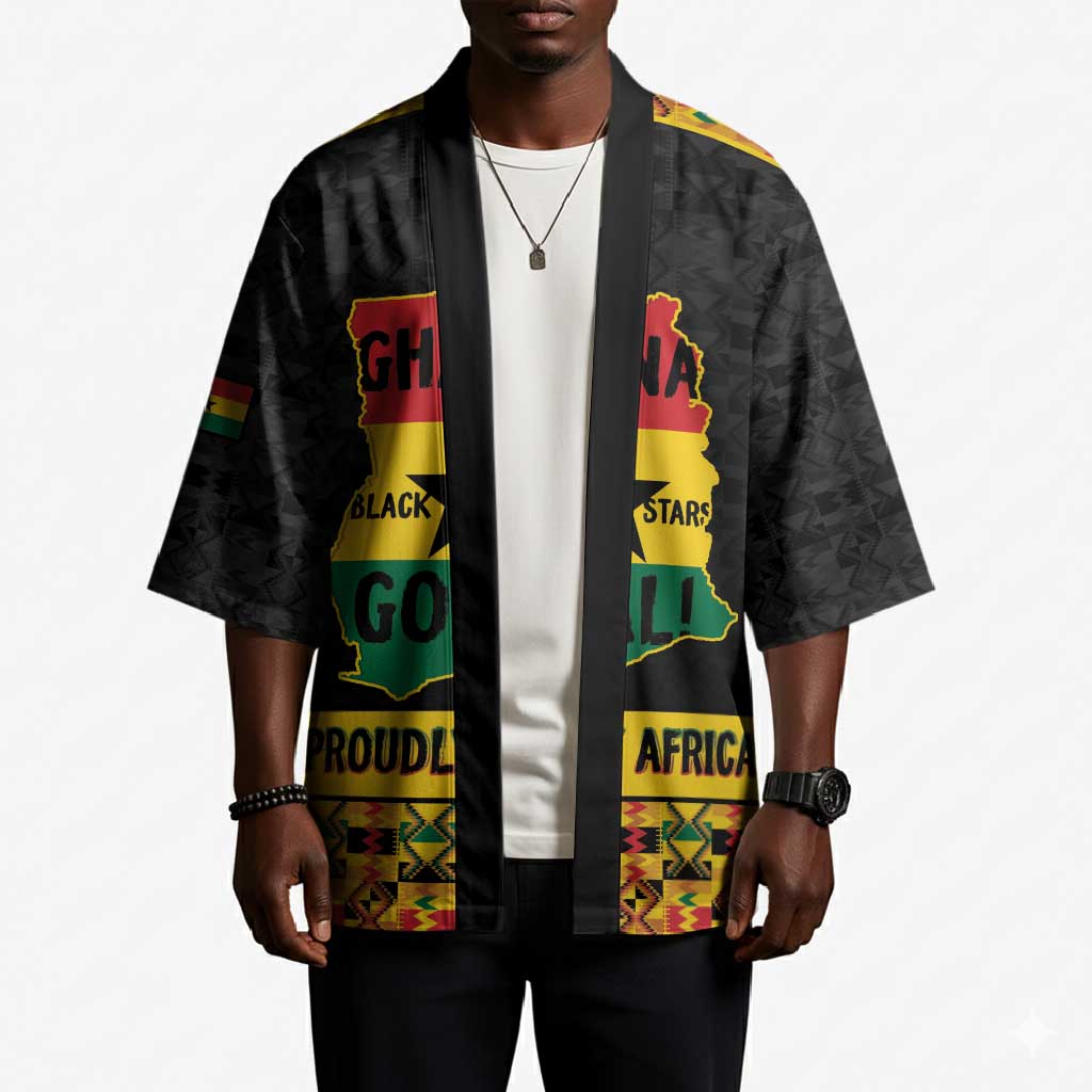 Personalized Afro Ghana Football Kimono Black Stars Never Fall - Kente Pattern - African Pride