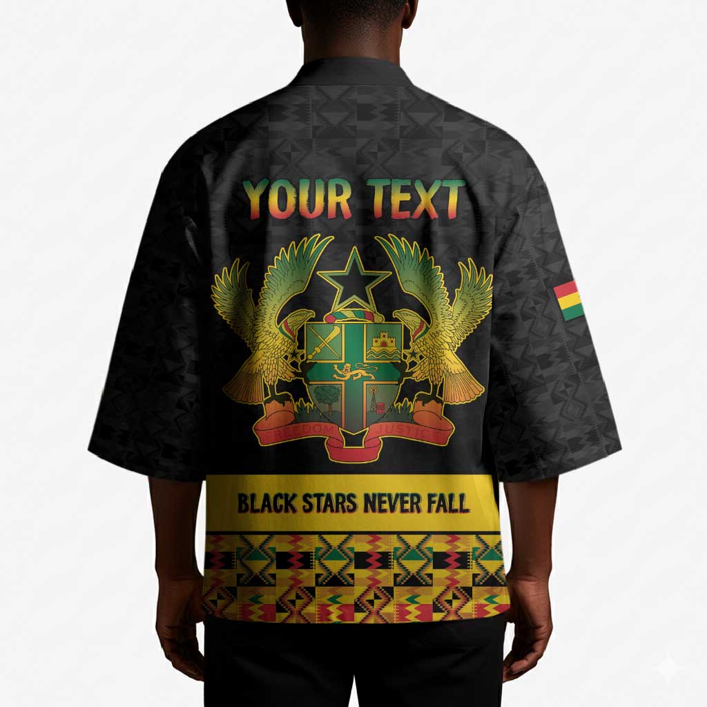 Personalized Afro Ghana Football Kimono Black Stars Never Fall - Kente Pattern - African Pride