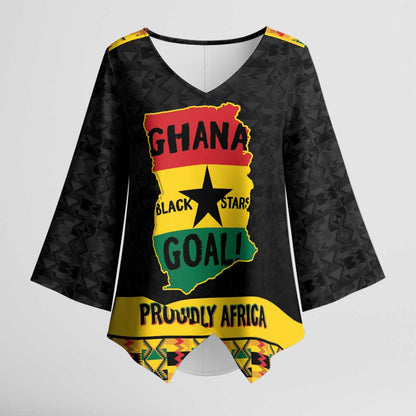 Personalized Afro Ghana Football Kimono Sleeve Blouse Black Stars Never Fall - Kente Pattern - African Pride