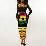 Personalized Afro Ghana Football Long Sleeve Bodycon Dress Black Stars Never Fall - Kente Pattern - African Pride