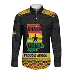Personalized Afro Ghana Football Long Sleeve Button Shirt Black Stars Never Fall - Kente Pattern - African Pride