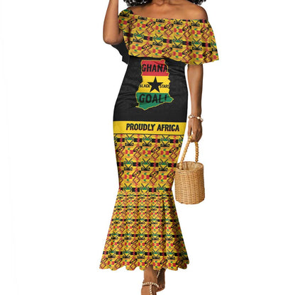 Personalized Afro Ghana Football Mermaid Dress Black Stars Never Fall - Kente Pattern LT15