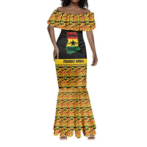 Personalized Afro Ghana Football Mermaid Dress Black Stars Never Fall - Kente Pattern LT15