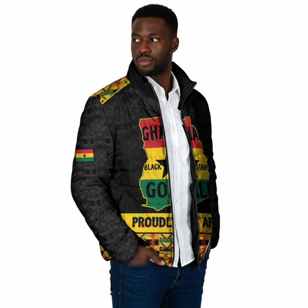 Personalized Afro Ghana Football Padded Jacket Black Stars Never Fall - Kente Pattern - African Pride