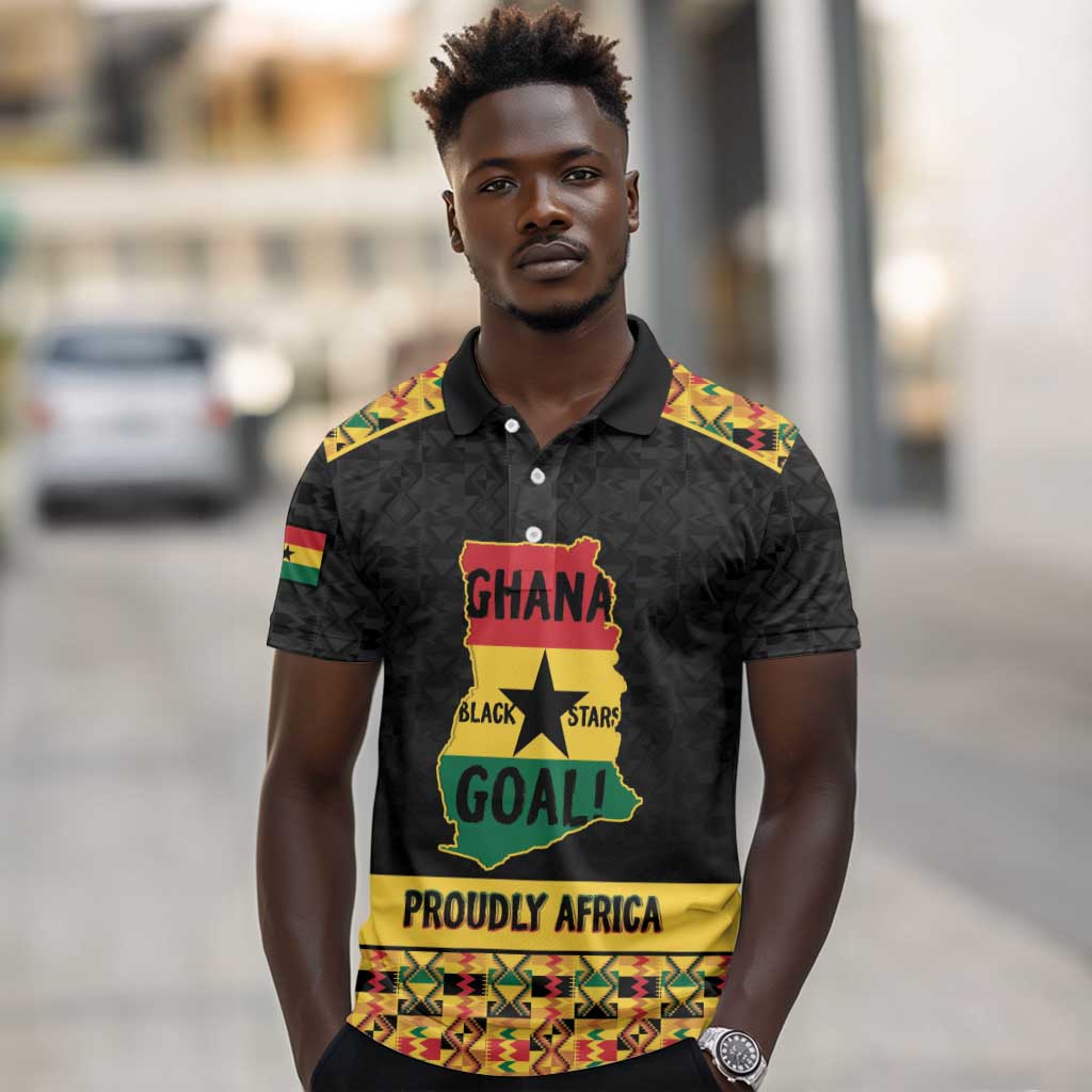 Personalized Afro Ghana Football Polo Shirt Black Stars Never Fall - Kente Pattern LT15