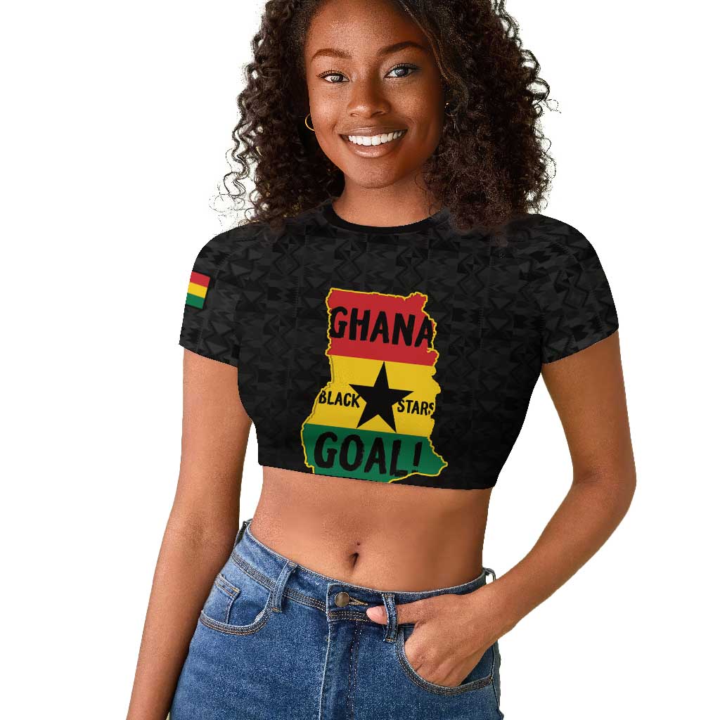 Personalized Afro Ghana Football Raglan Cropped T shirt Black Stars Never Fall - Kente Pattern LT15