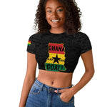 Personalized Afro Ghana Football Raglan Cropped T shirt Black Stars Never Fall - Kente Pattern LT15