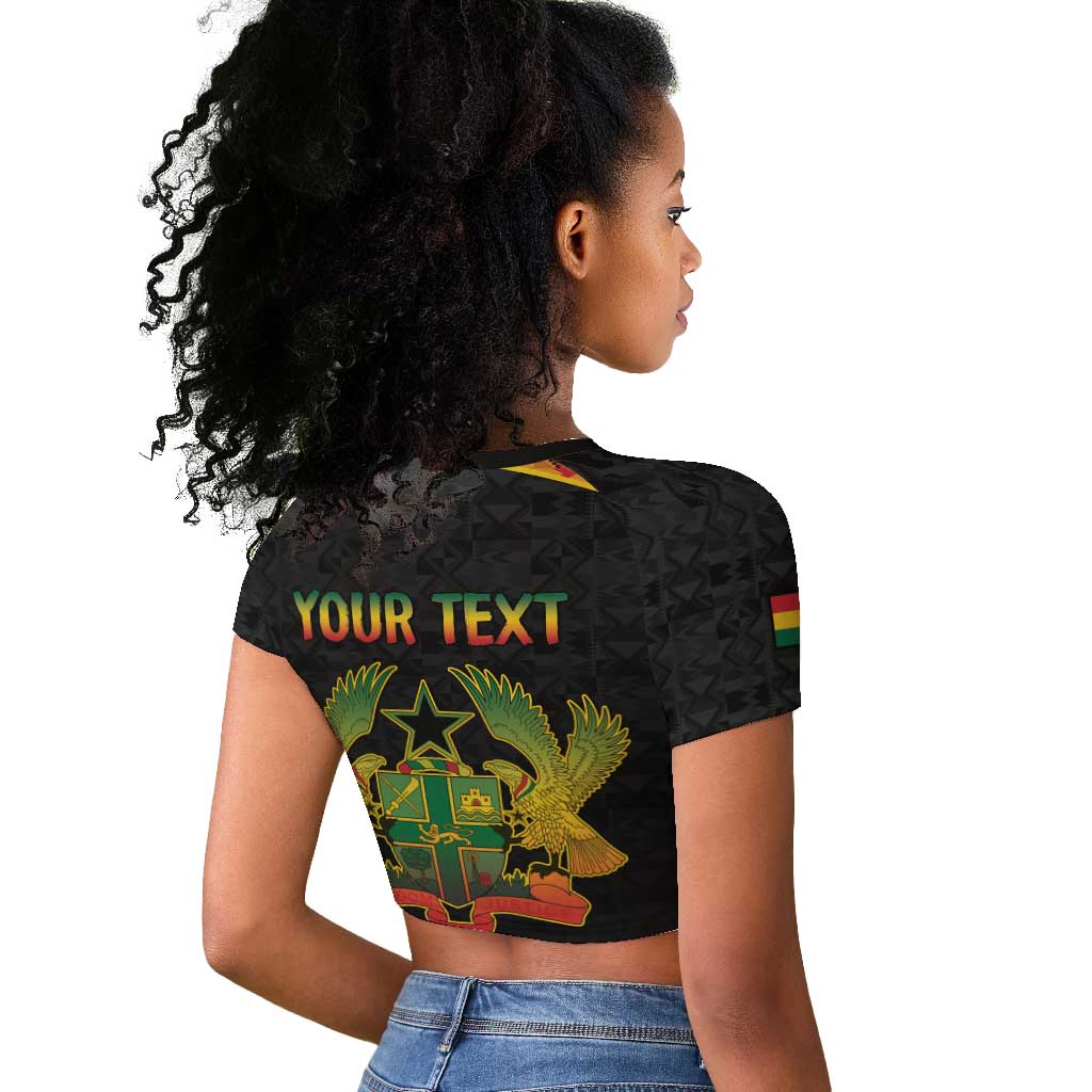 Personalized Afro Ghana Football Raglan Cropped T shirt Black Stars Never Fall - Kente Pattern LT15
