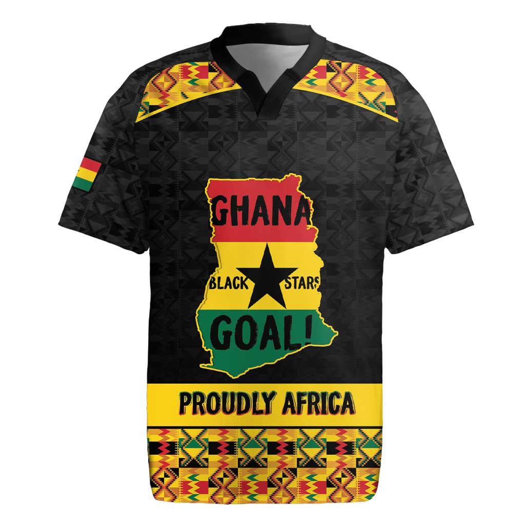 Personalized Afro Ghana Football Rugby Jersey Black Stars Never Fall - Kente Pattern LT15